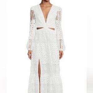 Gianni Bini Elegant Women’s White Long Maxi Eyelet Zip Back Cutout Dress Sz 0